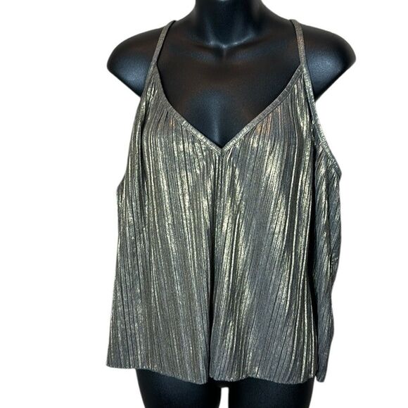 Anthropologie Cosabella grey gold shimmer pleat cami tank top new large - Picture 1 of 4